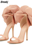 Women's Sandals 2023 Women High Heels Shoes Silks Satins Party Buckle Shoes Rome Flower Round Toe Sandals Summer Shoes For