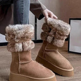 Women Boots Winter Keep Warm Quality Mid-Calf Snow Boots Ladies Lace-up Comfort Slip-resistant Shoes Booties Chaussures