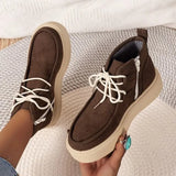 Natural Suede Leather Brown Boots Women Camel Calfskin Nubuck Lace Up Med Block Heel Femail Shoes Winter