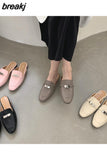 Women Flat Slippers New Fashion Metal Chain Close Toe Mule Shoes Slip On Casual Loafers Brand Slides Flip Flops Zapatos De