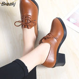 Women Pumps Shoes Genuine Leather Pointed Toe Lace-Up 8cm&5cm Thick High Heel Shallow Solid Casual Female Shoes Plus
