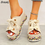 Women Sandals Shoes Fashion Lace-up Wedge Sandals Woman Retro Sandals Ladies Slip On Women tdoor Female Footwear