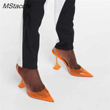 PVC Transparent Shoes For Women Cup Heeled Slingbacks Pointed Toe Women Pumps Jelly Shoes High Heels Party Prom