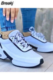 New Thick Bottom Sneakers Fashion Casual Wedge Sneakers Ladies Lace Up Mesh Women Vulcanized Shoes Plus Size Women's
