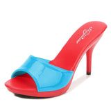 Brand Summer Slippers Women Mixed Colors PU Fine Heel 9cm Outside Sandal Platform Sexy Slipper Women Shoes Slides
