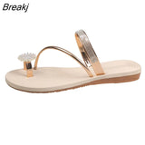 Sandals Rhinestones Ladies Flat Beach Shoes Fashion Open Toe Casual Non Slip Comfortable Female New Hot Summer Roman