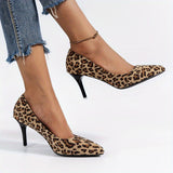 Women's Leopard Print Slip-On Stiletto Heels Non-Slip and Versatile Outdoor Shoes Thin High Heel Sexy