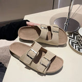 New Summer Women Slippers Fahsion Beach Cork Slippers Casual Double Buckle Non-slip Slides Women Slip On Flip Flop