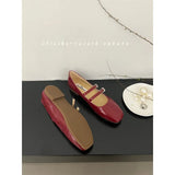 Jane Shoes French Designer Women Shoe Spring New Vintage Single Shoe Simple Red Leather Shoe Elegant Woman Shoe Low
