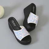 Breakj Summer New Large-Size Ladies Sloping Sandals And Slids Casual Comfortable Black