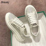 Women Breathable Mesh Sneakers 2023 Summer Sparkling Crystal Flat Shoes Ladies Comfortable Platform Lace Up Casual