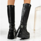 Women's Shoes Size 43 Gothic Platform Boots Motorcycle Rider Boots Knee High Boots Chunky Heel Zipper Women's