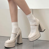 High Heels Mary Jane Shoes Women 2024 Patent Leather Platform Pumps Woman Elegant Solid Office Heels Thick-Heeled