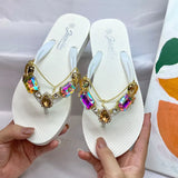 Breakj Summer New Water Drill Small Tail Flip-Flops Women Wearing Flat-Bottomed Beach Vacation Casual Foot