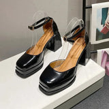 Women Trend Chunky Heels Square Toe Platform Shoes Retro Mary Jane Sandals Female Student Japanese Uniform Dress