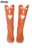 Design Female Western Boots Pointed Toe Slip-On Heart-Shaped 2023 Fashion Cowgirl Comfy Women Knee High