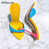 Heel Slippers Women Shoes Summer Peep Toe Mixed Colors Stiletto Sandals Sexy Party Ladies Shoes Luxury Woman