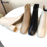Winter Hot Luxury Women 5cm Block High Heels Ankle Boots White Beige Heels Leather Short Boots Western Chelsea Boots