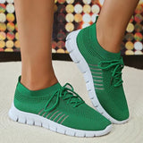 Breathable Running Shoes for Women Non Slip Knitted Green Sneakers Woman Soft Sole Slip On Casual Flats Plus Size