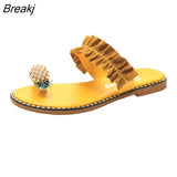 New Summer Fashion Women Slipper Pineapple Pearl Outdoor Sports Beach Opened Toe Cool Sandals Ladies Flip Flops Plus