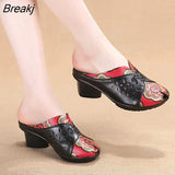2023 Summer Shoes Fashion Women Slippers Female Hollow Out Women Genuine Leather Sandals Med Heels Shoes zapatos