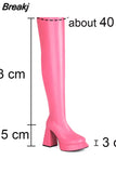 Autumn Women Mid Calf Boots Platform Block High Heels Slim Fit Zip Sexy Party Luxury Long Boots Big Size Shoes