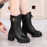 Winter High-heeled Leather Women's Winter Boots Thickened Wool Warm Women's Military Boots High-quality Women's Snow