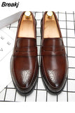 Brand Penny Loafers men Casual shoes Slip on Leather Dress shoes big size 38-46 Brogue Carving loafer Driving