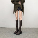 Brown Thick Heeled High Boots Children Look Thinner In Autumn And Winter Than Knee Boots, High Heeled Knight Boots, Thick Soles And Thin