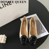 Flats Shoes Woman Brand Metal Buckle Round Toe Ballerina Comfortable Shallow Slip on Casual Ballet Embroidery Black