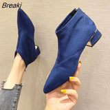 Shoes Women Fashion Modern Boots Pointed toe Women Ankle Boots Elegant Woman Party Shoes Square Heels Black Blue