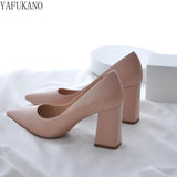 Woman Pumps Slip-on Square Heel High Heels 6CM/8CM Classic Elegant Sexy Solid Black Pink Nude Women's Shoes Block