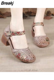 new style Women Genuine Leather Shoes Sandals High Heel Summer Cool Beach Hollow Flowers shoes Female luxury sandals