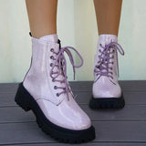 Patent Leather Ankle Boots Women 2023 Punk Gothic Colour Motorcycle Botas Woman Fashion Thick Bottom Lace Up