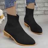 Knit Women Boots Stretch Fabric Solid High Heels Pointed Toe Breathable Socks Shoes for Women Slip on Casual Ankle