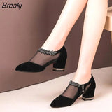 Women High Heel Shoes Mesh Breathable Pumps Zip Pointed Toe Thick Heels Fashion Female Dress Shoe Autumn Elegant