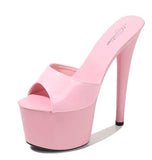 Size Female Slippers Outside PU Patent Leather Platform Super High Heels 17cm Thin Heel Solid Women's Shoes 2023 New