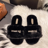 Breakj Large-Size Fur Slippers Women In The Autumn And Winter Of 2025 Outside The New Fashion Diamond Letter