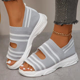 Knitted Platform Sandals for Women Summer 2024 Roman Peep Toe Flat Sandals Woman Plus Size Breathable Mesh Walking