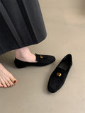 Suede Leather Loafers Women Flat Casual Shoes Leather Metal Decor Slip on Mules Spring Summer Walk Runner Shoes