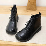Wide Toe Small Leather Boots Ankle Boots Autumn Winter Plus Velvet Warm Short Boots Mori Literary Casual Women