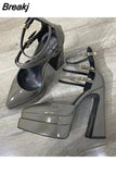 Brand Woman Shoe Shining High Heel Women Pumps Elegant Ankle Strap Female Platform Shoes Office Lady Summer Women