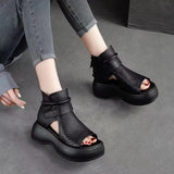 Women Summer Sandals Roman High Heels Shoe Ladies Vintage Genuine Leather Thick Bottom Sandalias Mujer Sapato Feminino