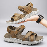 men sandals outdoor Leisure Chunky Bottom Sewing Breathable Hollow Slip-On Genuine Leather Men Business Sandals