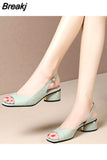 Women Peep Toe Pumps Mid-heel Light Weight Green Slip on Summer Shoes Lady Casual Escarpins Femme Tacones Mujer Zapatillas