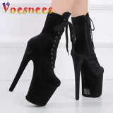 And Winter Fashion Pole Dance Show Shoes 20CM Hate Sky High Flock Mid-Calf Boots Women Sexy Platform Zipper High