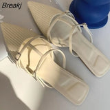 Slippers Women New Summer Fashion Leisure Pointed Toe Flat Slippers Outside Womans Shoes Low (1cm-3cm) Zapatos Para