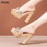Summer Peep Toe Platform High Heels 10cm 13cm Slippers Black Gold Non-slip Women Wedding Shoes Designer Sandals