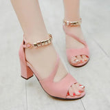 summer sexy fish mouth hollow Roman sandals thick with word with beaded high heels female summer Sexy female