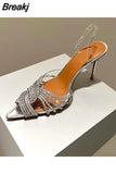 Woman Summer 2023 Pointed Toe Crystal Transparent Women Pumps Thin High Heel Slip-On Sexy Stiletto Ladies Designer